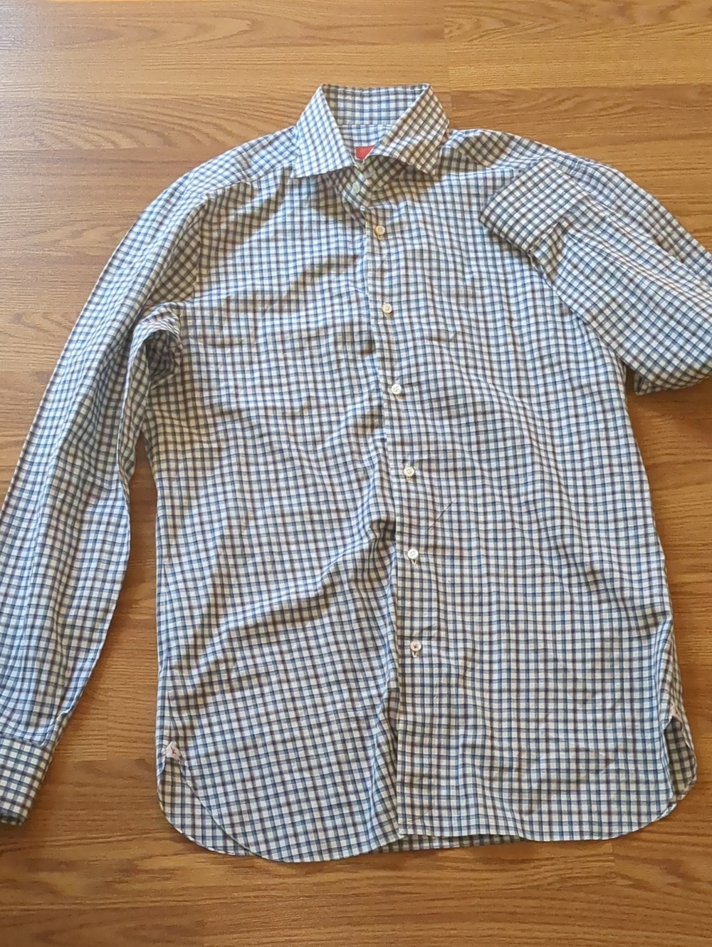 ISAIA Napoli Luxury Men's Plaid Dress Shirt Size 16 41 Large Made in Italy